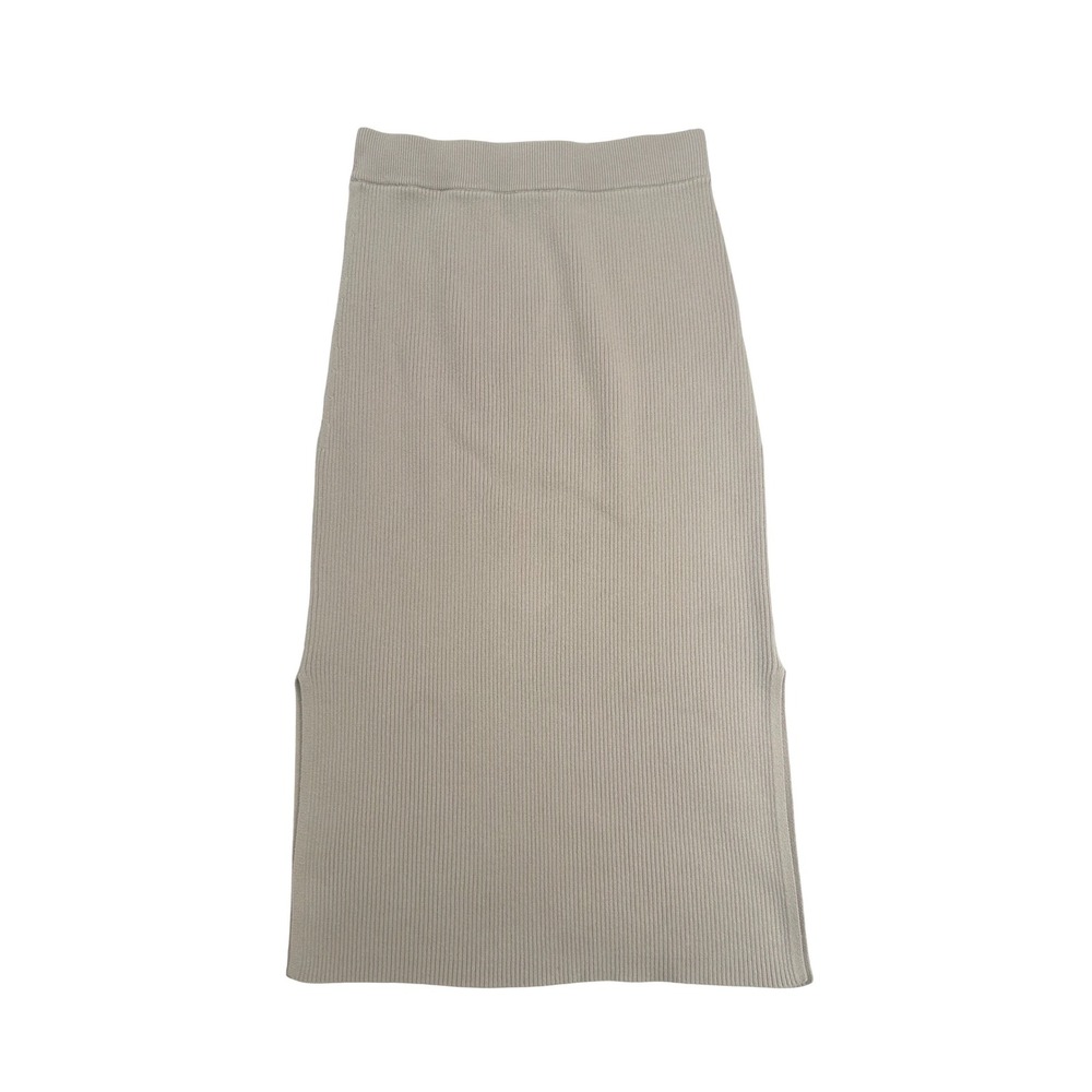 Modern Citizen Ribbed Knit Midi Skirt Tan Beige‎ Side Slit Size Large